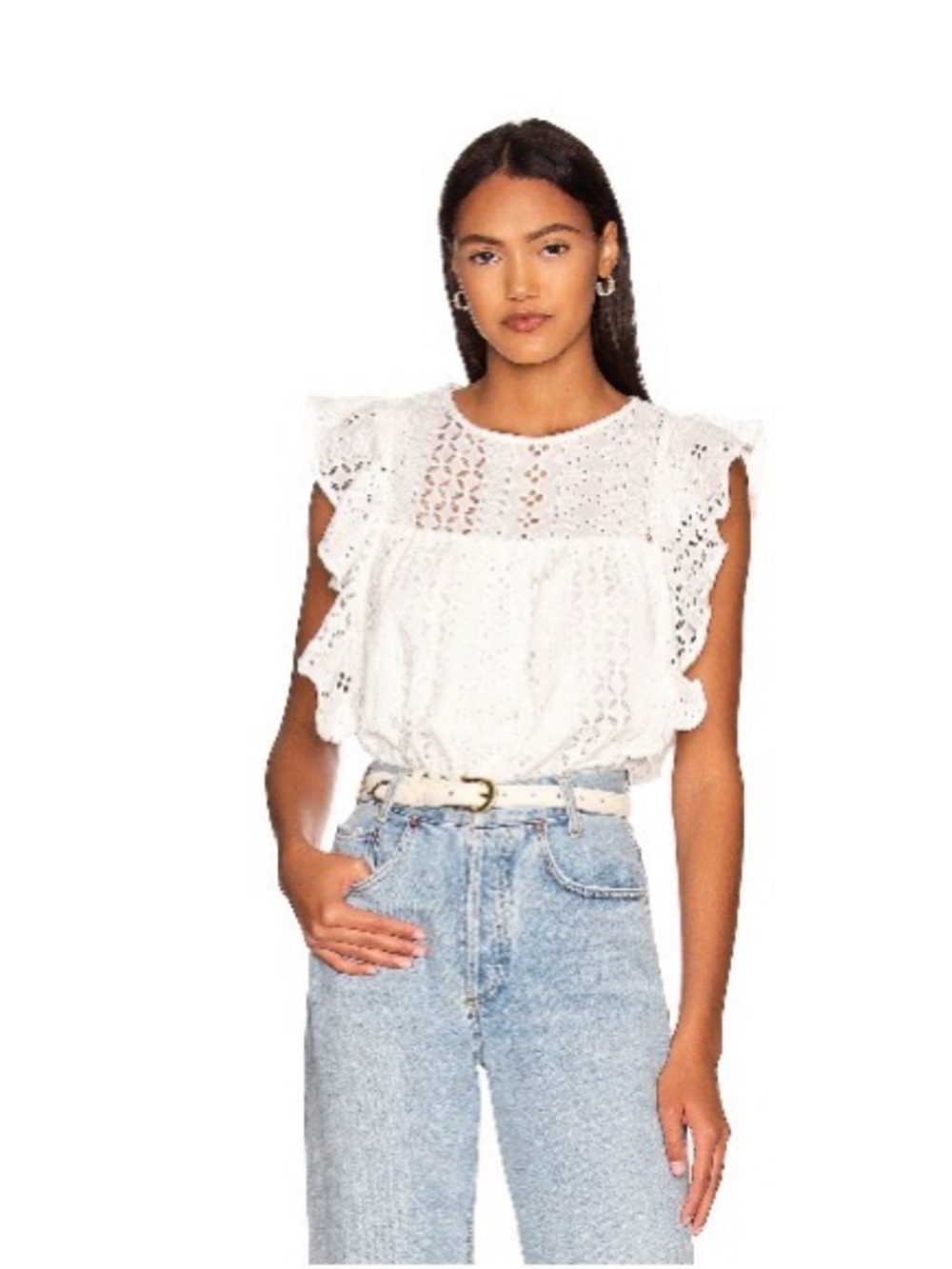 Sanctuary White Eyelet Ruffle Sleeve Blouse